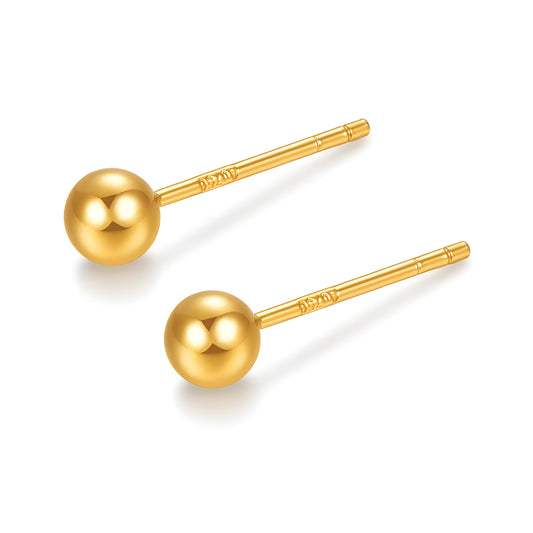 18k Real Gold Ball Bead Stud Earrings