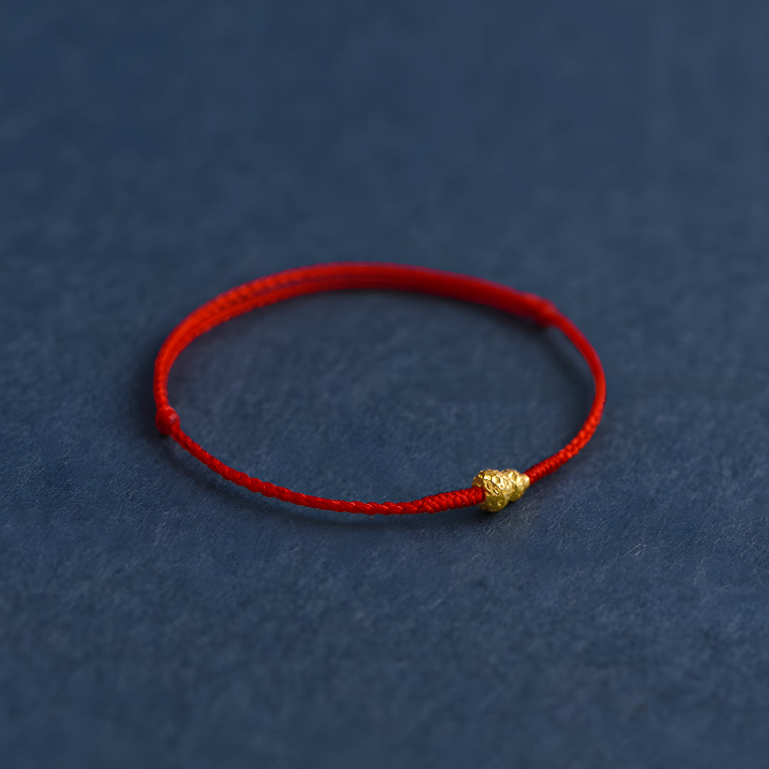 24k Solid 999 Gold Lucky Gourd Red Rope Bracelet for Men and Women Blessing and Peace Braided Bracelet