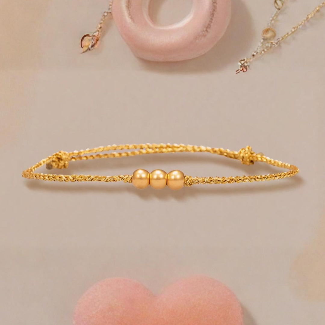 24k Pure 999 Gold Lucky Beads Cube with Golden Rope Bracelet