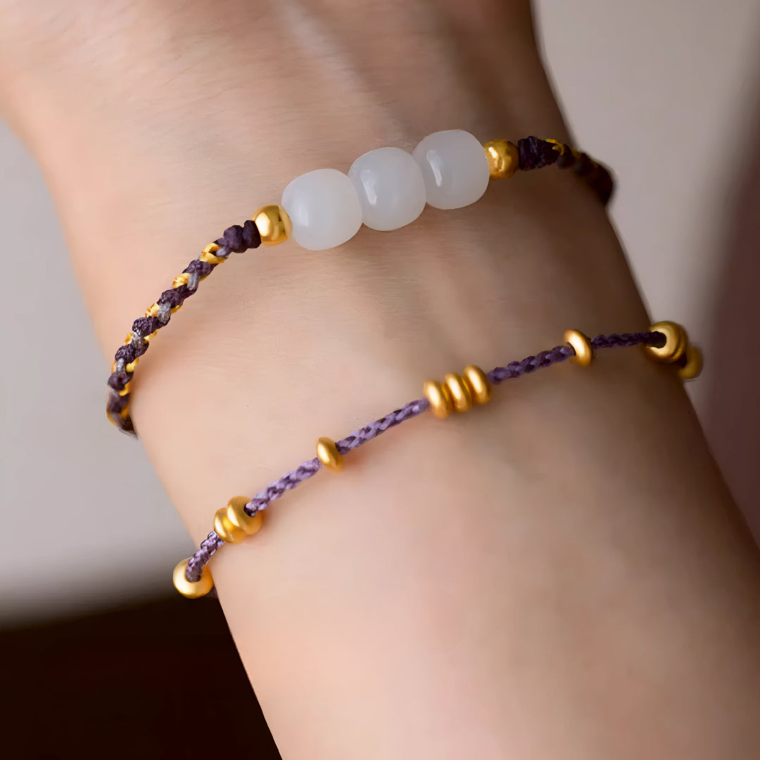 24k Pure 999 Gold Lucky Beads with Red Rope Bracelet