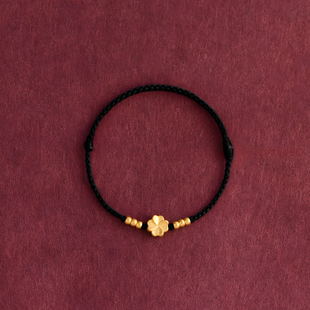 24k Solid 999 Gold Lucky Clover Charm Pendant with Red Rope Bracelet for Men and Women Blessing Braided Bracelet
