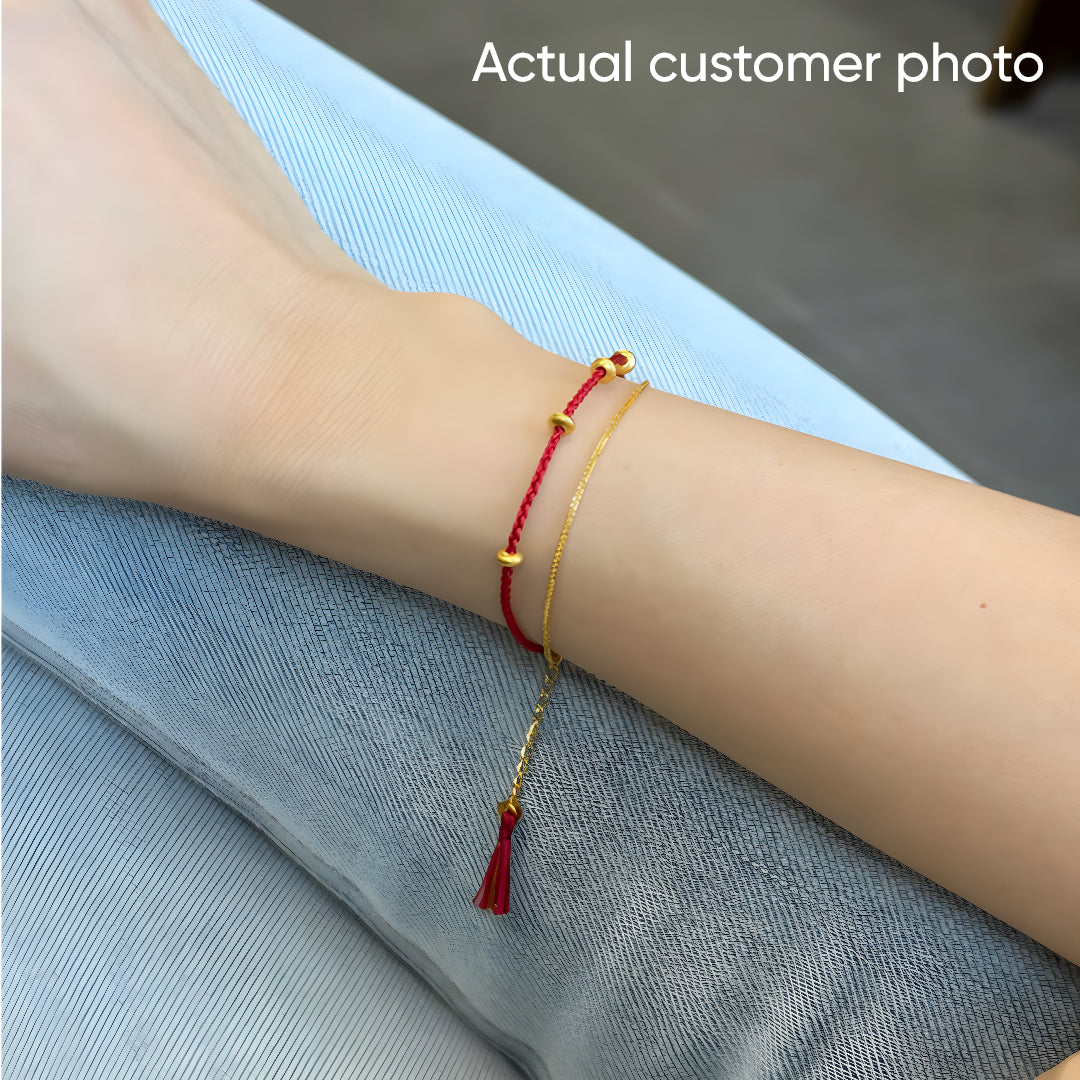 24k Pure 999 Gold Braided red Rope Gold Chain Double Dual Layer Bracelet