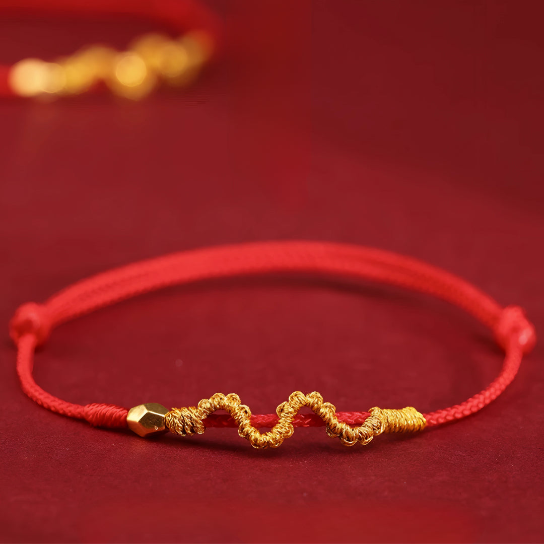 24k Solid 999 Gold Snake with Beads Pendant for Good Luck with Red String Braided Rope Bracelet and Anklet