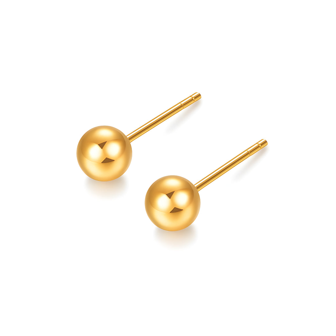18k Real Gold Ball Bead Stud Earrings