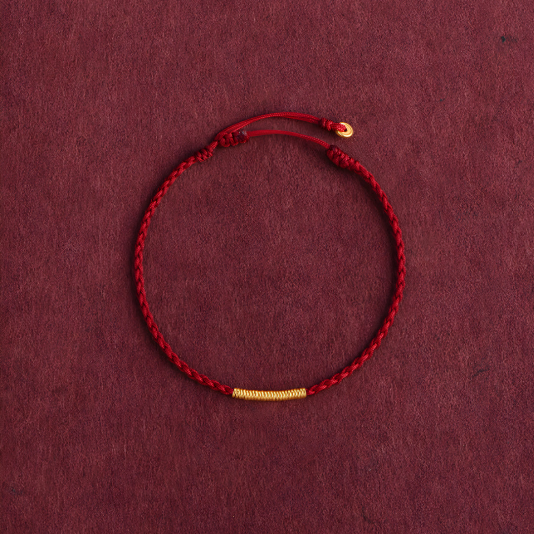 24k Mini 999 Gold Beads Red Rope Good Luck Bracelet for Men and Women Blessing Braided Bracelet