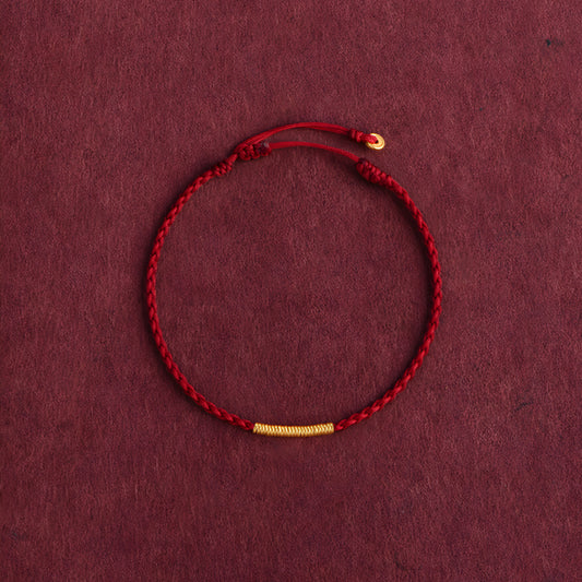 24k Mini 999 Gold Beads Red Rope Good Luck Bracelet for Men and Women Blessing Braided Bracelet