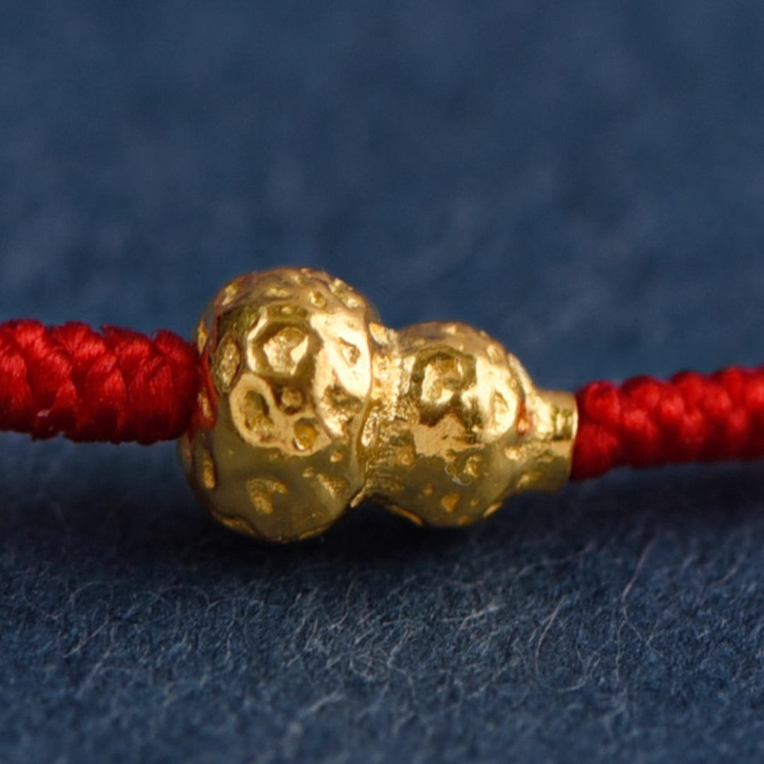 24k Solid 999 Gold Lucky Gourd Red Rope Bracelet for Men and Women Blessing and Peace Braided Bracelet