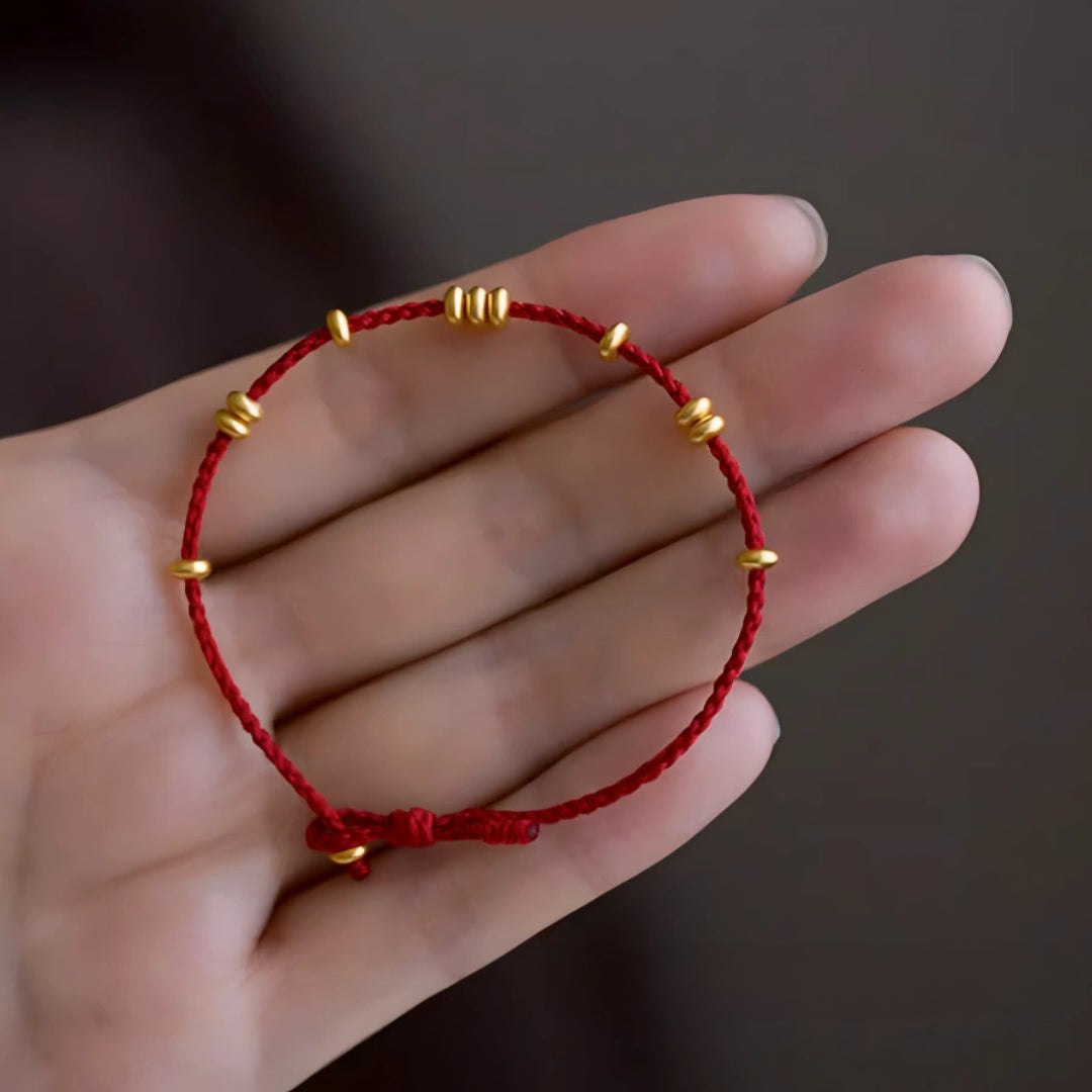 24k Pure 999 Gold Lucky Beads with Red Rope Bracelet