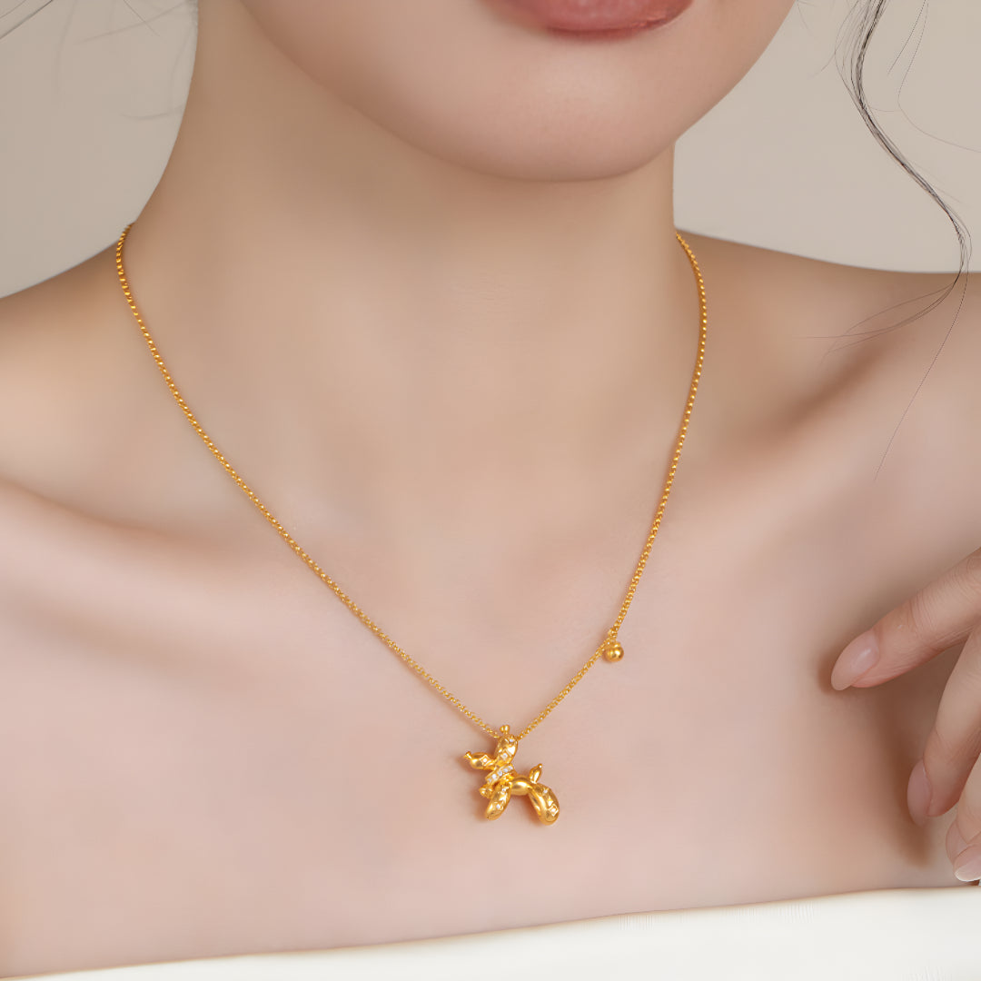24K Pure Gold Balloon Puppy Dog Moissanite Pendant - Gypsophila Co.