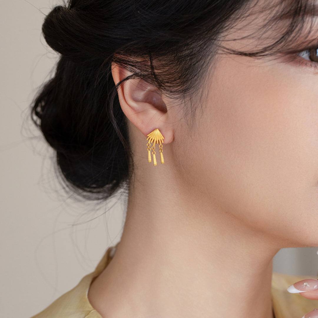 24K Little Jellyfish Gold Earrings Pure Gold Summer Ocean Style Stud Earrings