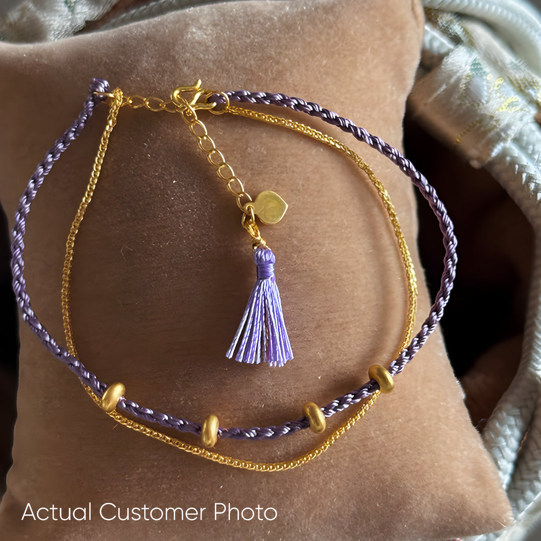 24k Pure 999 Gold Braided red Rope Gold Chain Double Dual Layer Bracelet