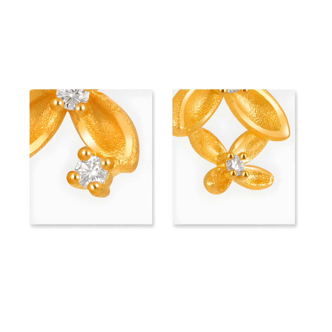 24K Real Gold Solid Osmanthus Flower Stud Earrings