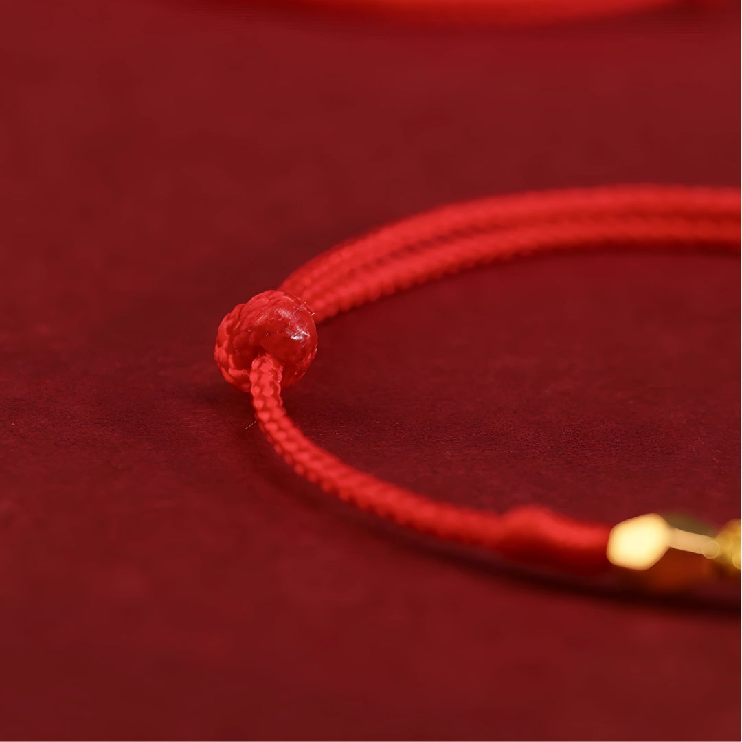 24k Solid 999 Gold Snake with Beads Pendant for Good Luck with Red String Braided Rope Bracelet and Anklet