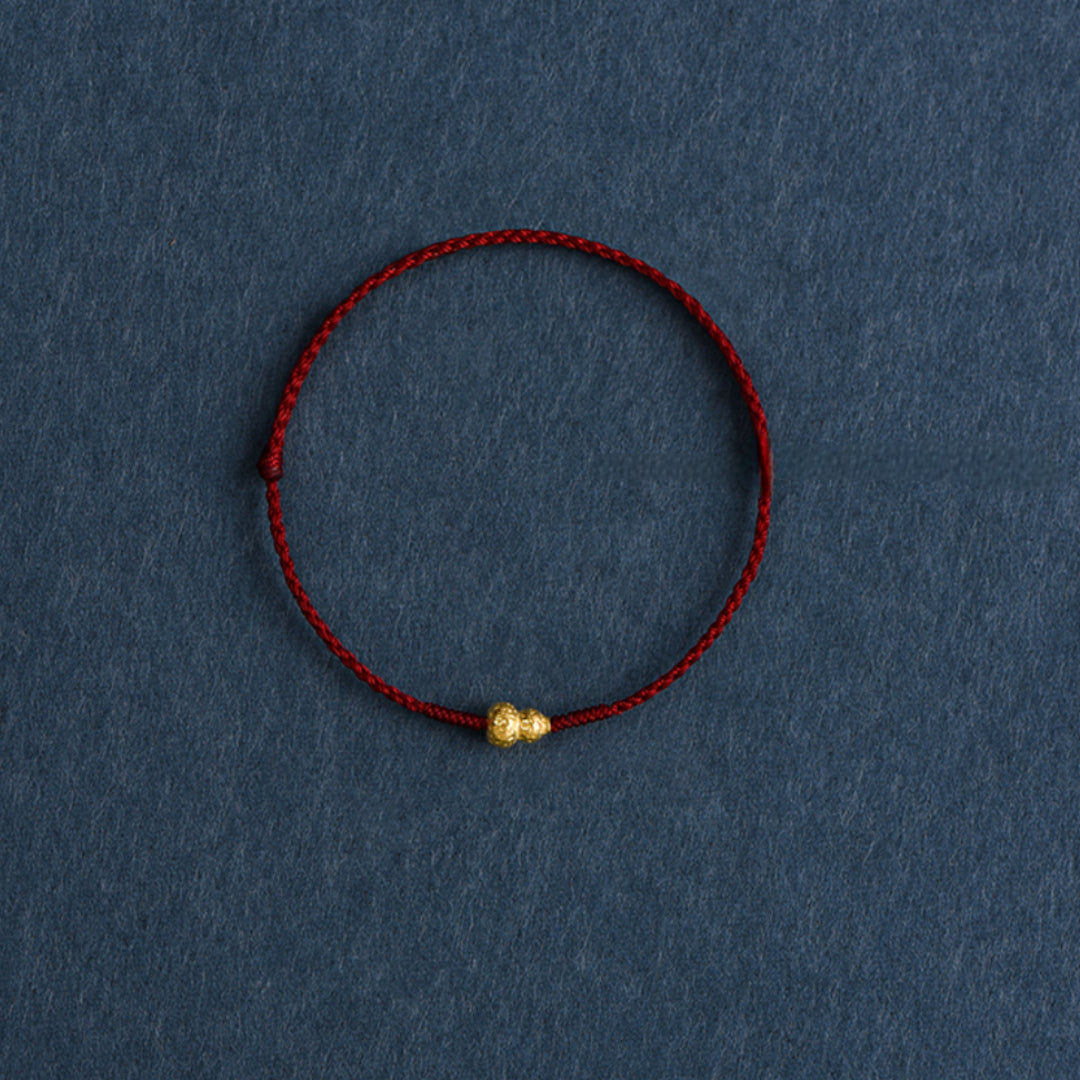 24k Solid 999 Gold Lucky Gourd Red Rope Bracelet for Men and Women Blessing and Peace Braided Bracelet