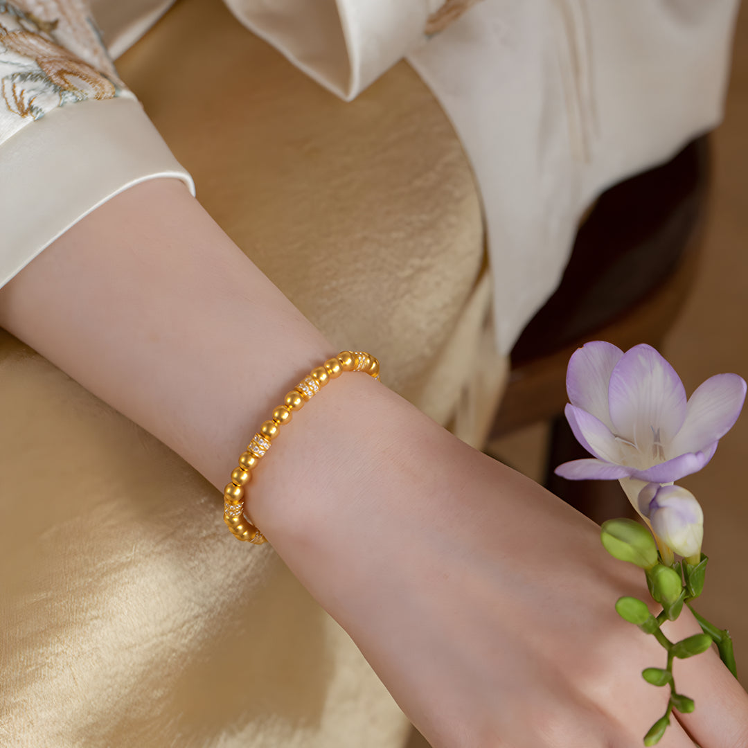 24k Pure Gold Beads Crystal Charm Bracelet - Gypsophila Co.