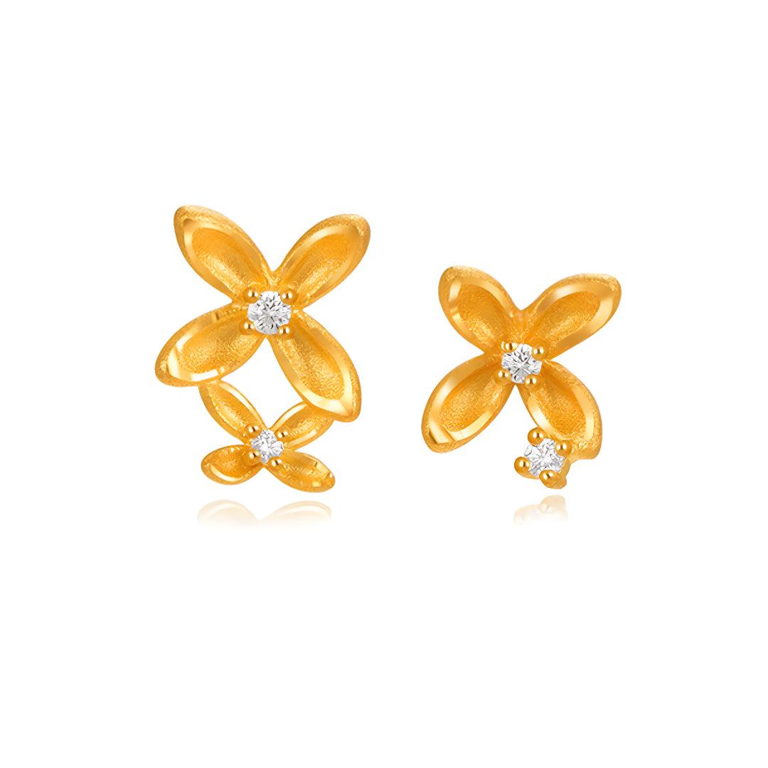 24K Real Gold Solid Osmanthus Flower Stud Earrings