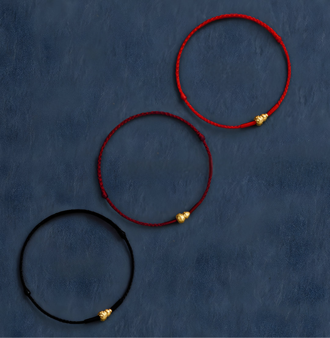 24k Solid 999 Gold Lucky Gourd Red Rope Bracelet for Men and Women Blessing and Peace Braided Bracelet