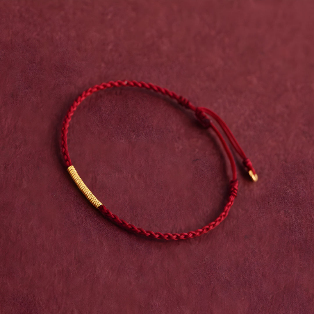 24k Mini 999 Gold Beads Red Rope Good Luck Bracelet for Men and Women Blessing Braided Bracelet