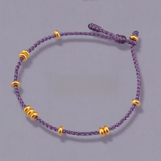 24k Pure 999 Gold Lucky Beads with Red Rope Bracelet