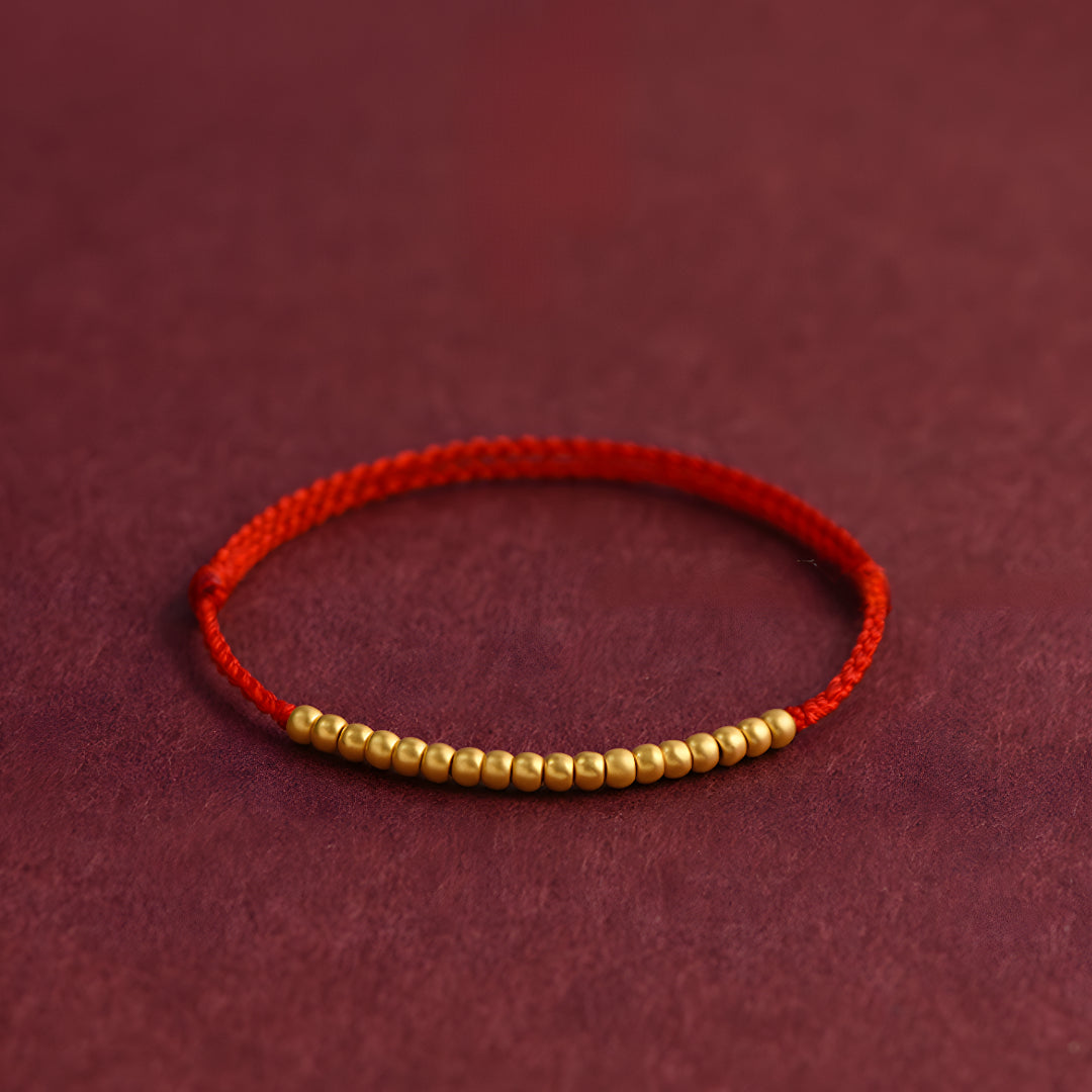 24k Solid 999 Gold Beads Red Rope Bracelet for Men and Women Blessing and Peace Braided Bracelet