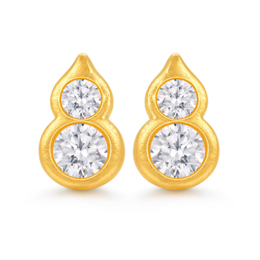24K Real Gold Moissanite Lucky Gourd Stud Earrings