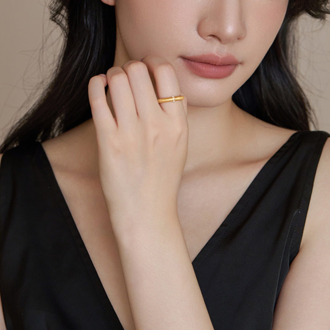 24k Pure Gold 5D Hard Gold Moissanite Band Stacking Ring