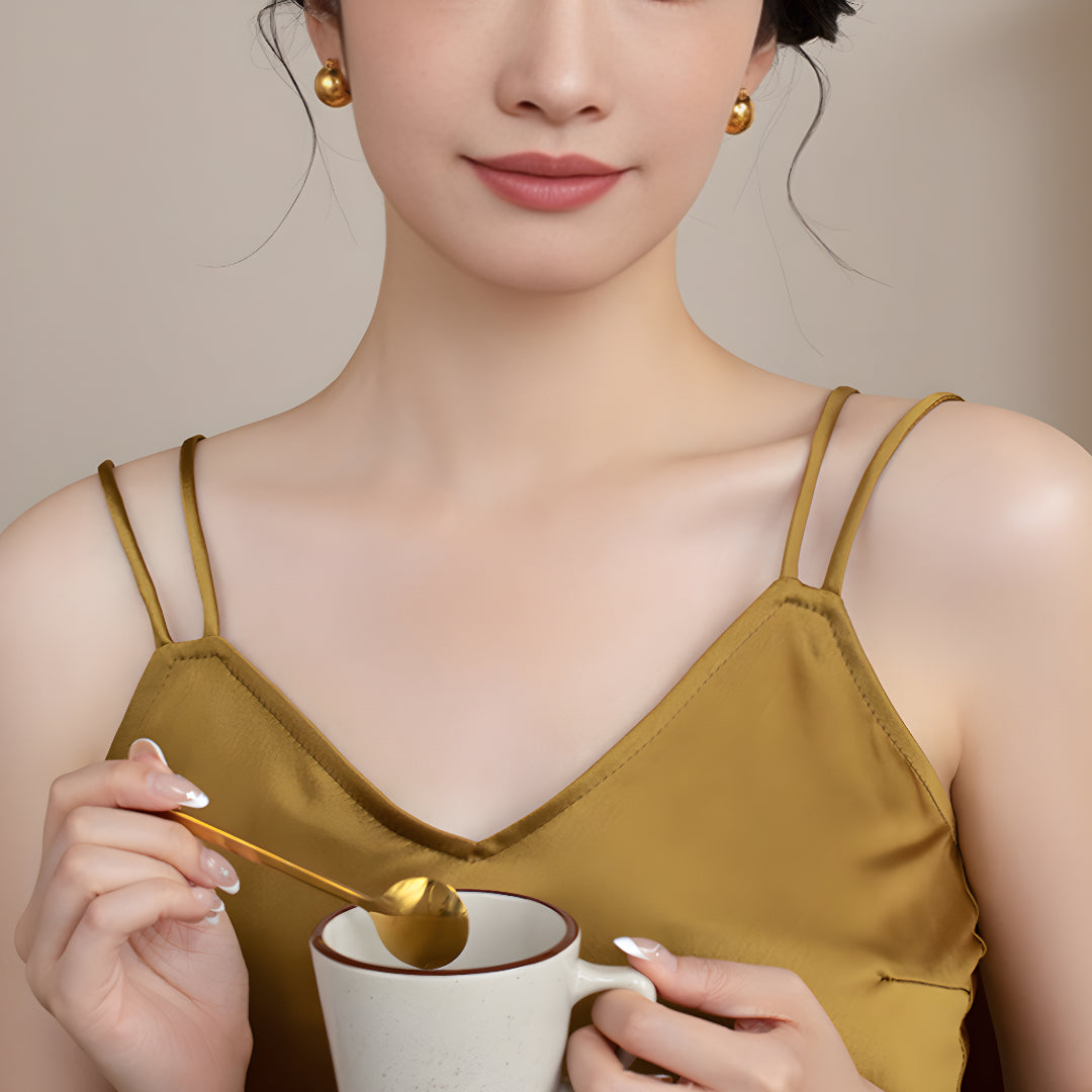 24K Pure Gold Ball Earrings 5D Hard Gold Hoop Earrings - Gypsophila Co.