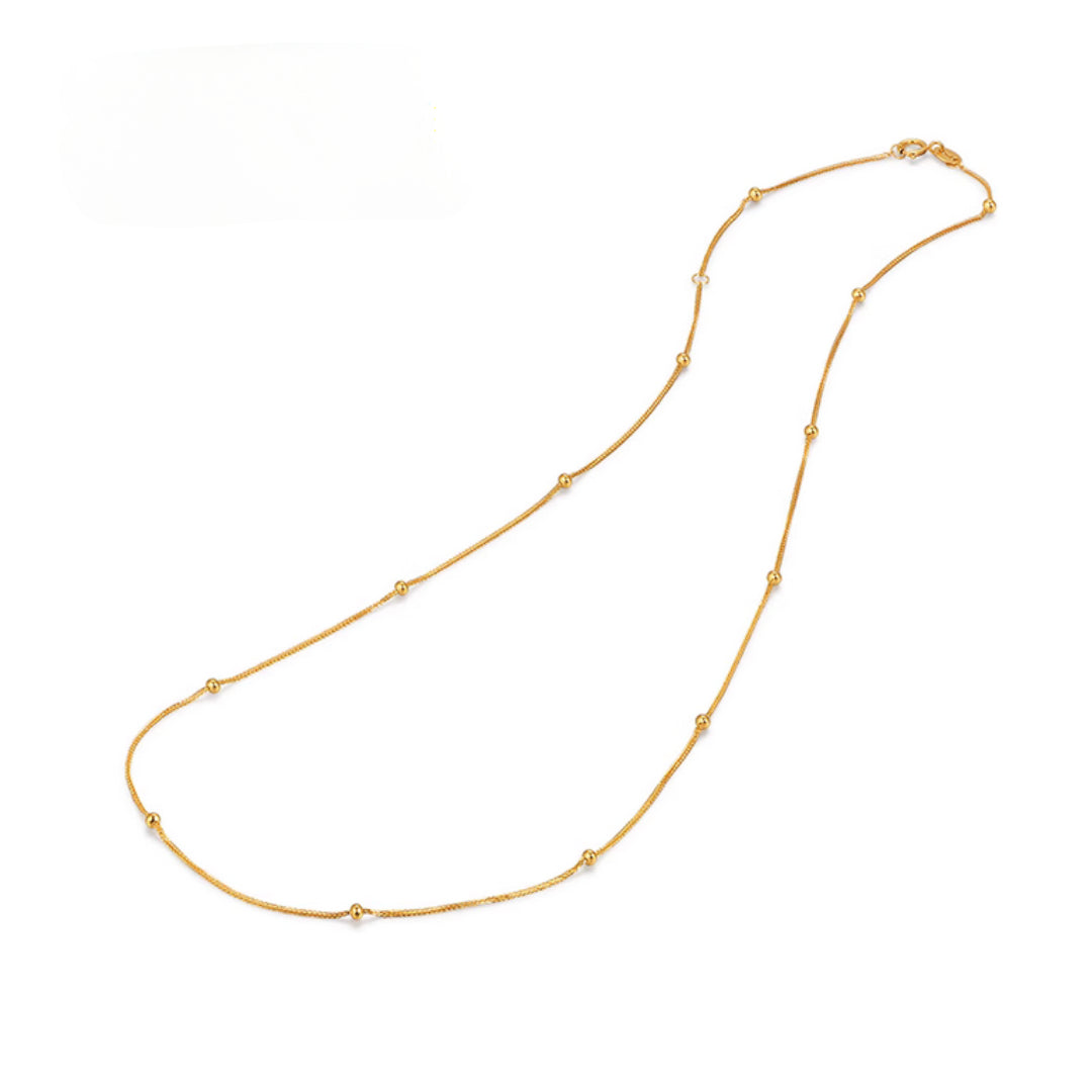 18K Real Gold Chopin Chain Clavicle Beads Necklace