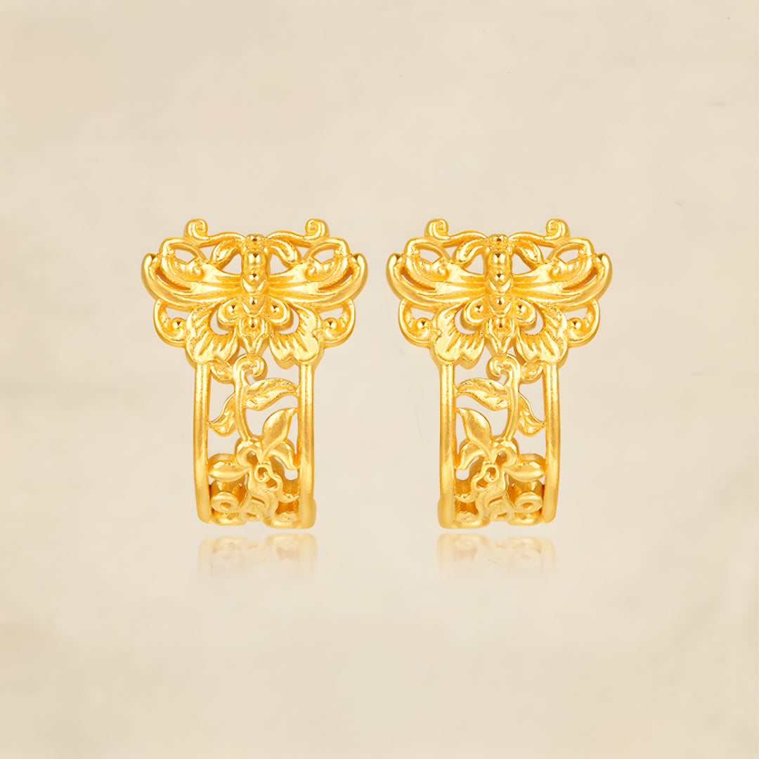 24K Pure Gold Handmade Butterfly Orchid Flower Stud Earrings - Gypsophila Co.