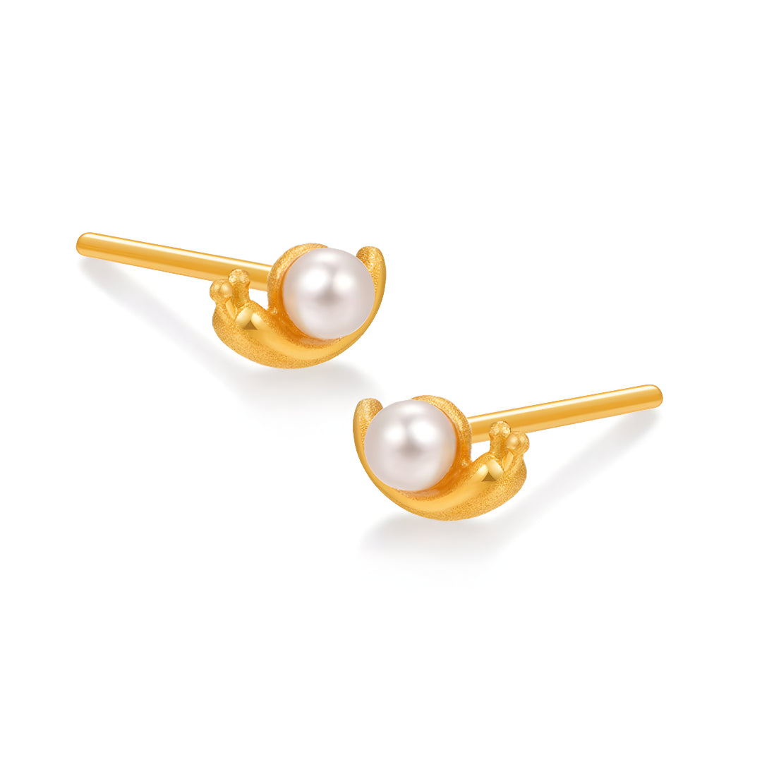 24K Real Gold Fresh water Pearl Shell Snail Stud Earrings
