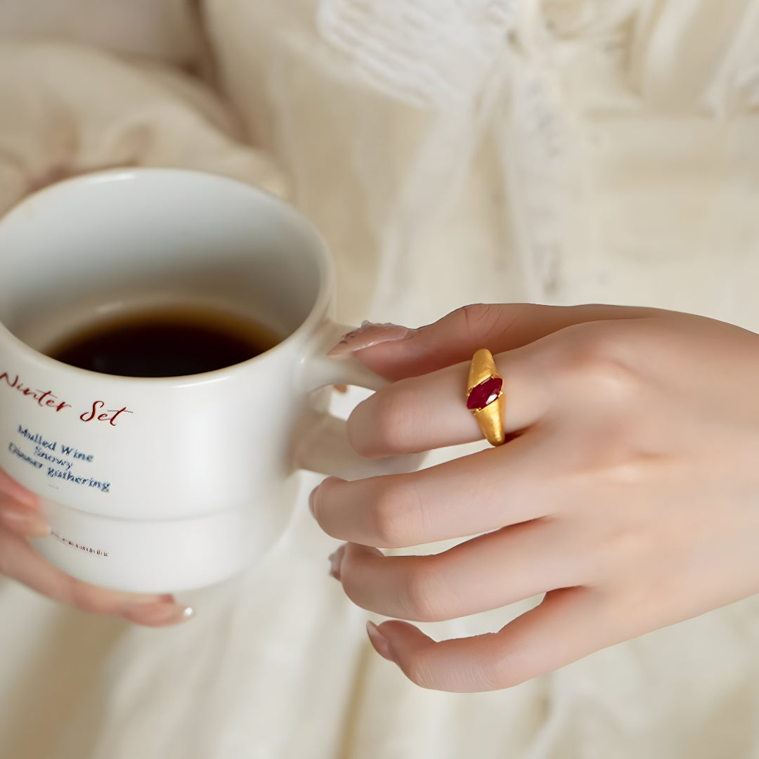 24K Pure Gold Synthetic Ruby Stacking Ring