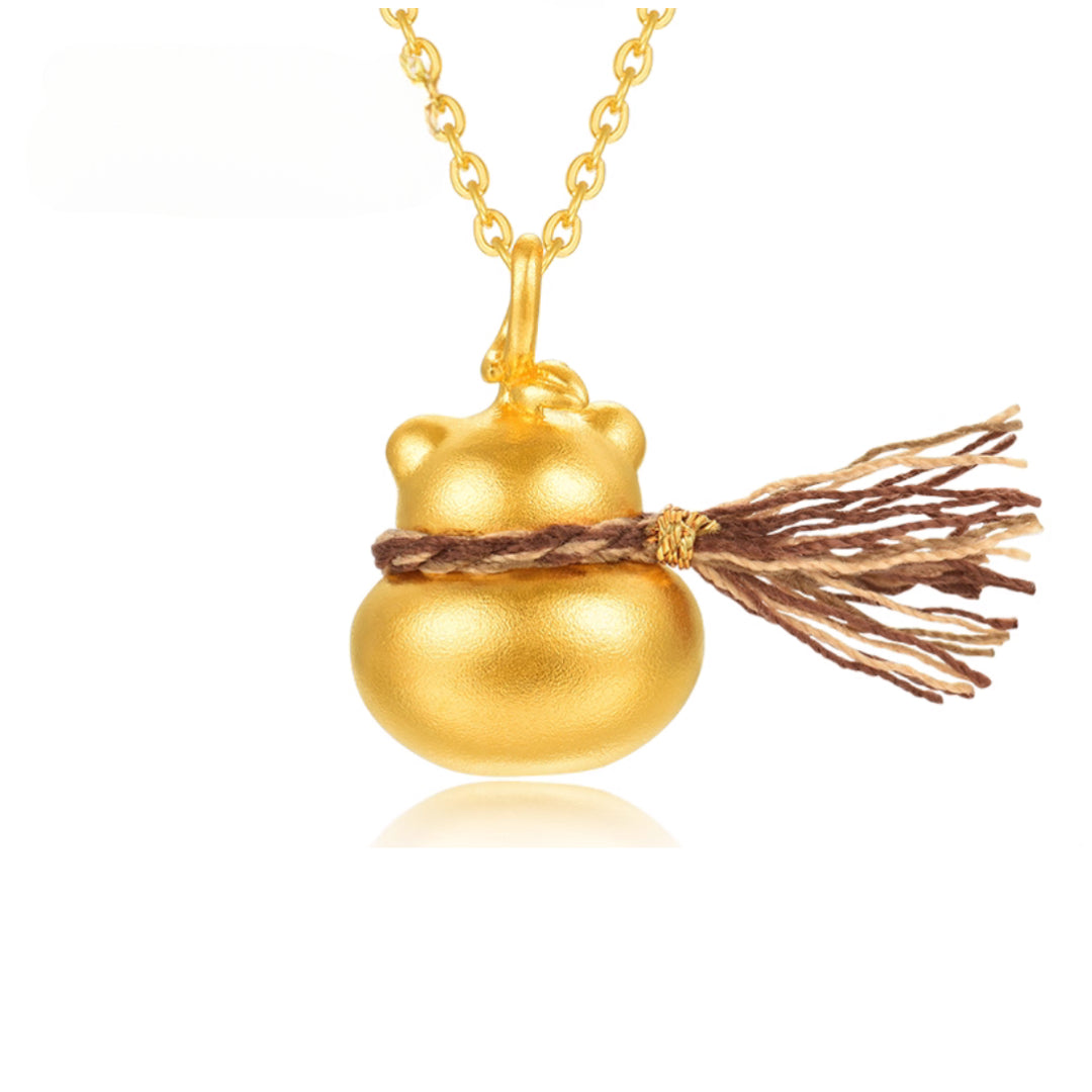 24K Pure Gold Cute Bear Gourd Pendant - Gypsophila Co.