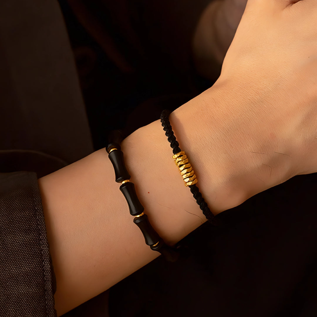 24k Pure 999 Gold Beads with Braided Rope Bracelet Great for Couple Gift