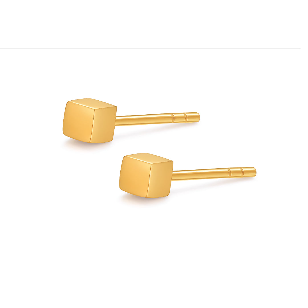 24K Real Gold Cube 5G Gold Minimal Minimalist Stud Earrings