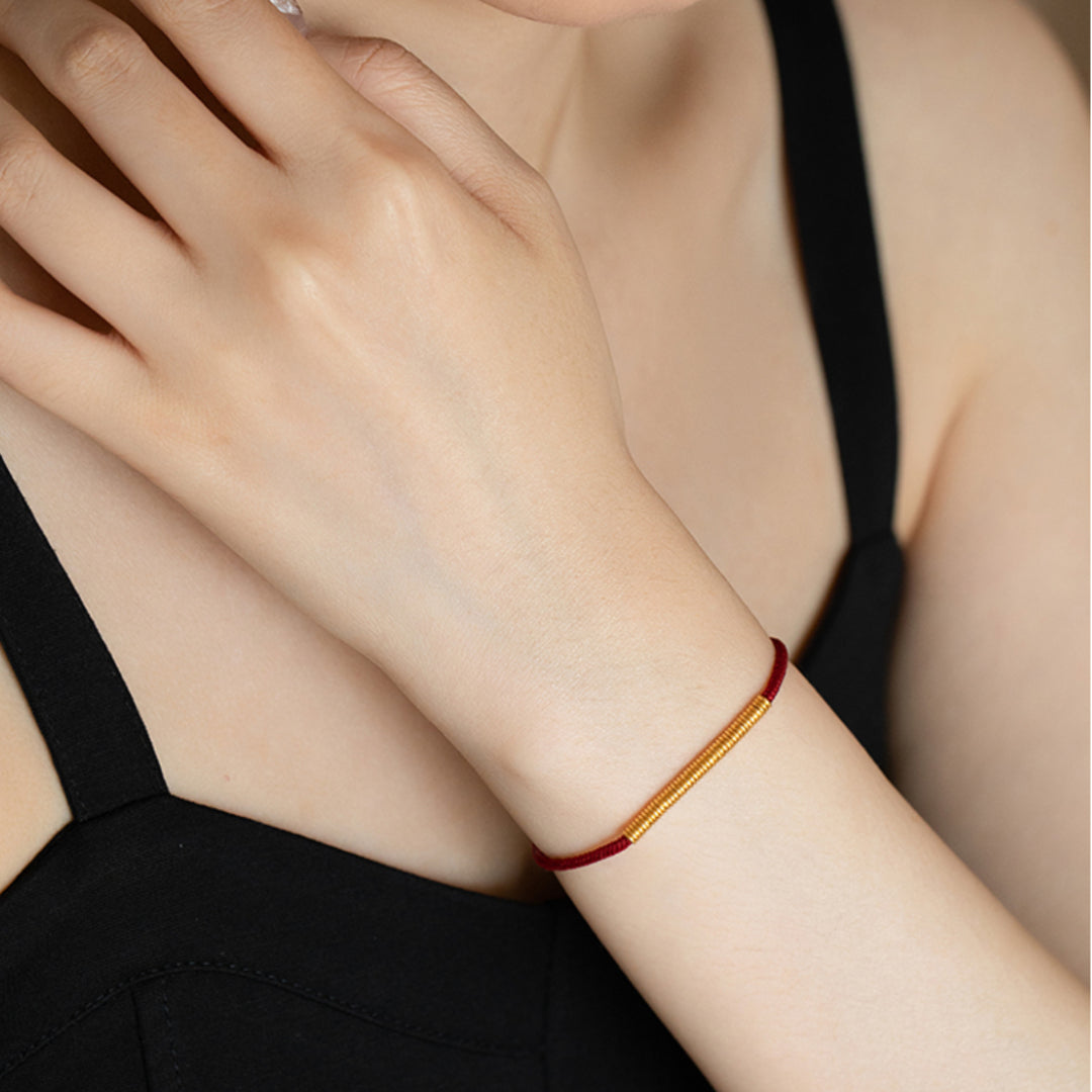 24K Real Gold Beads Charm Red Braided Rope Bracelet Bring Good Luck and wealth