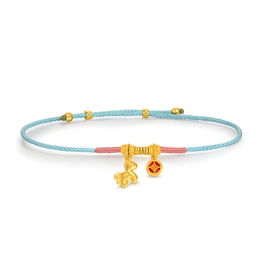 24k Gold Horse Pendant Enamel charm Rope Braided Bracelet - Gypsophila Co.