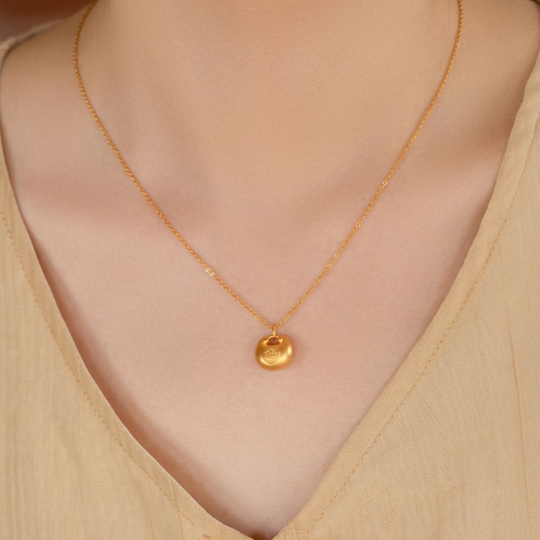 24K Real Gold 3D Hard Gold Fu Blessing Lock Bag Charm Pendant