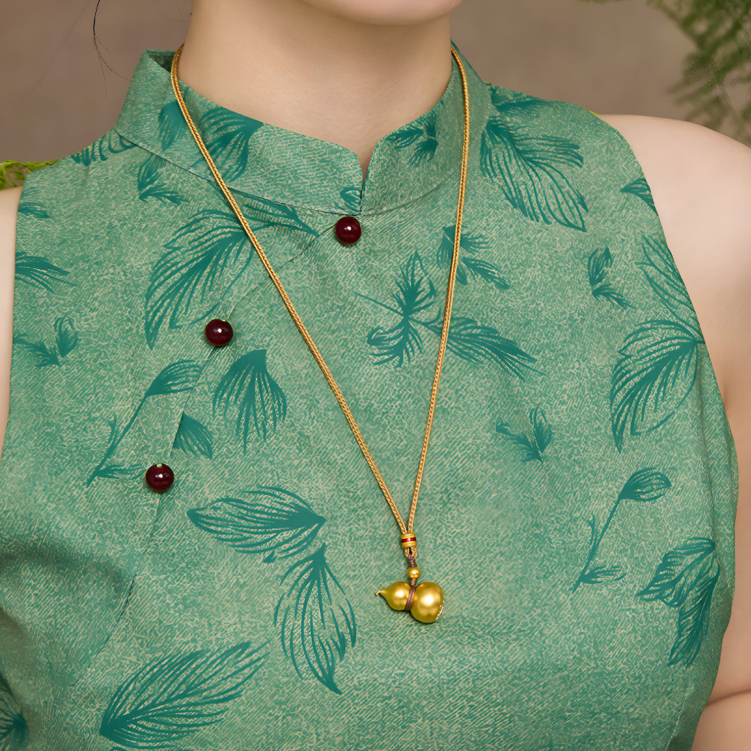 24K Pure Solid Gold Gourd Lucky Pendant