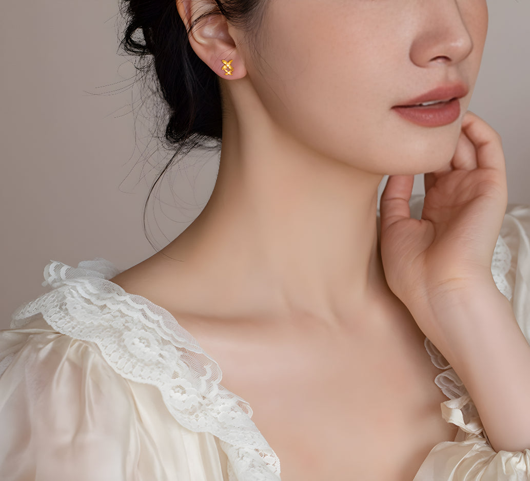 24K Pure Solid Gold Osmanthus Flower Stud Earrings - Gypsophila Co.