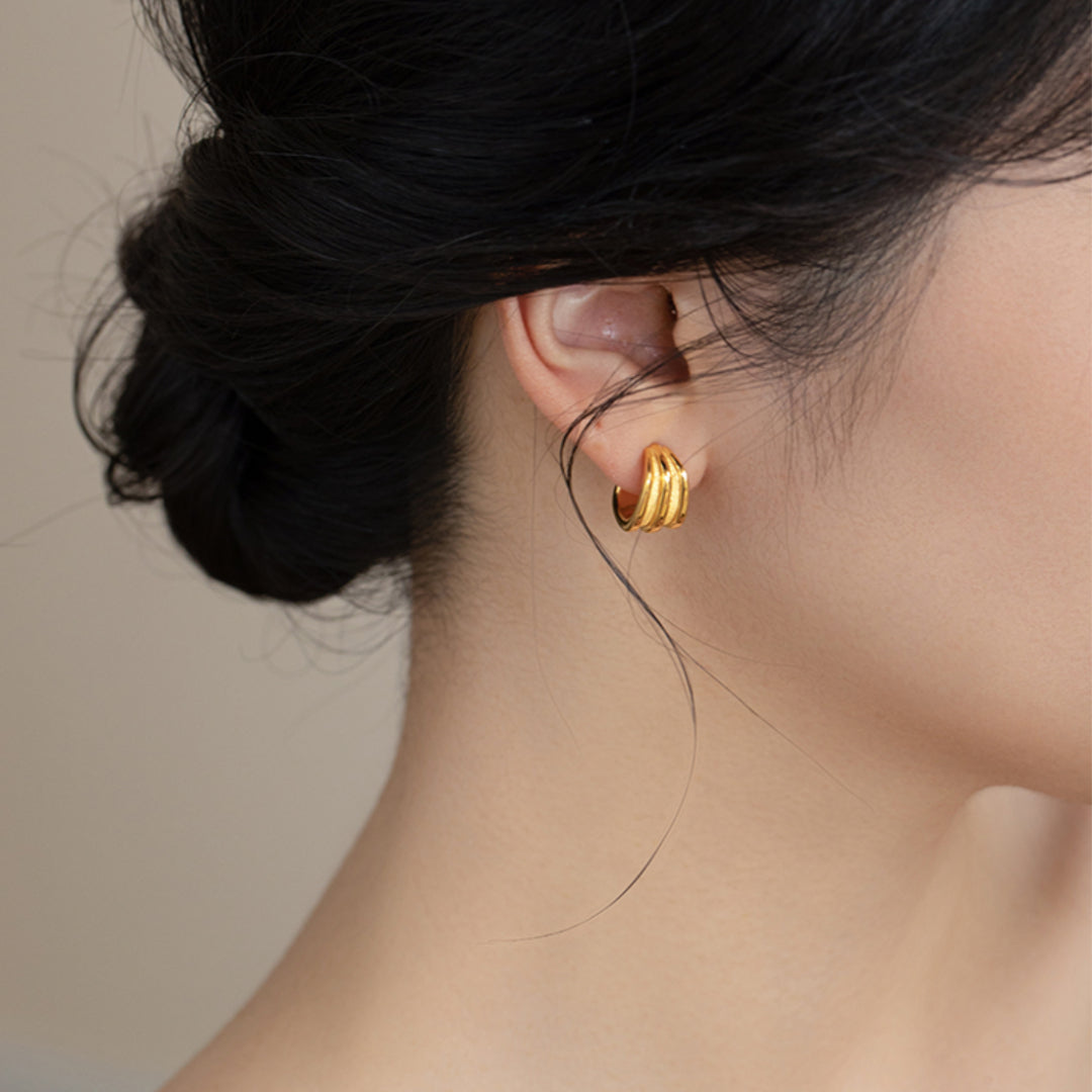 24K Pure Gold Ball Earrings 5D Hard Gold Hoop Earrings - Gypsophila Co.