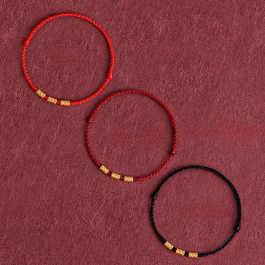 24k Solid 999 Gold Beads Red Rope Bracelet for Men and Women Blessing and Peace Braided Bracelet