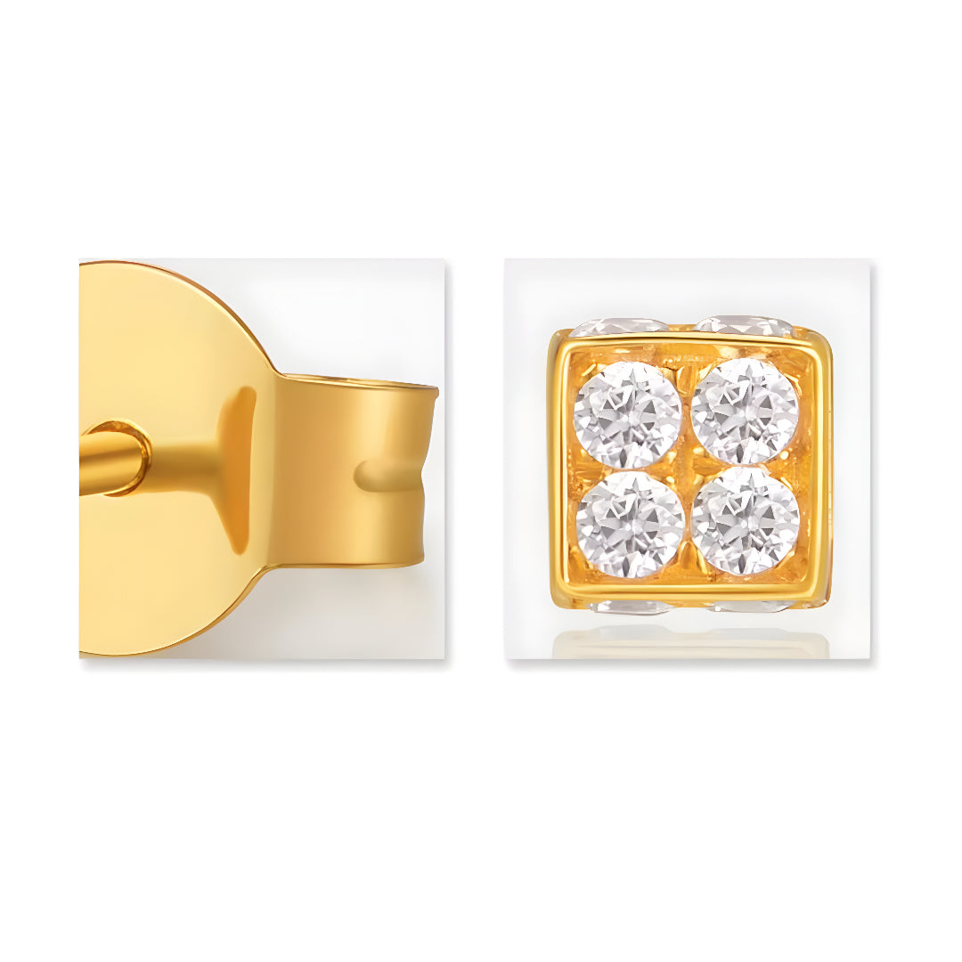 18K Real Gold Zircon Cube Minamal Minimalist Stud Earrings