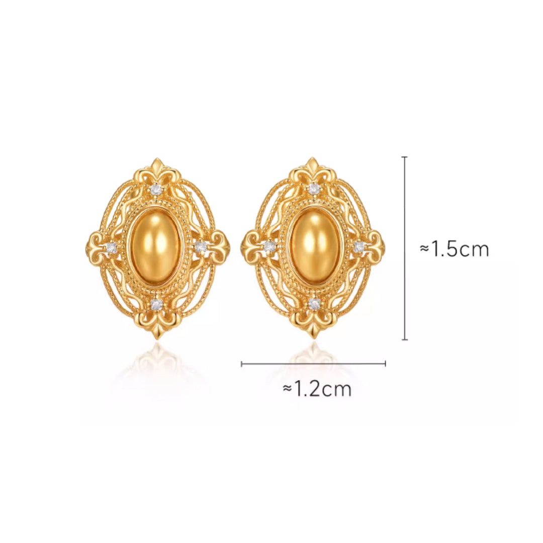 18K Gold Earrings Oval Palace Rococo Stud Earrings