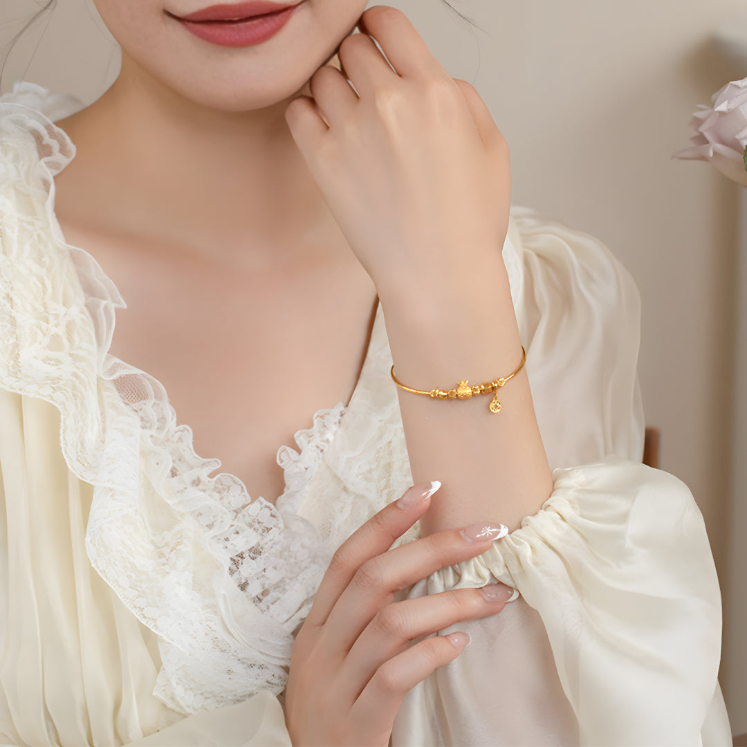 24K Pandora Lucky Money Wealth Bag Gold Bracelet Pure Gold 5G Fashion Stretch Bracelet - Gypsophila Co.