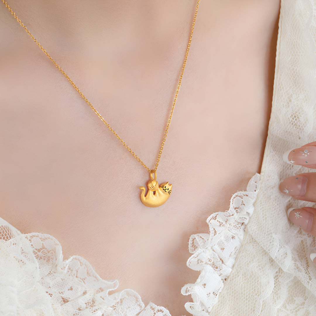 24K Pure Gold Wool Ball cute pet kitten cat playing fun and funny Pendant