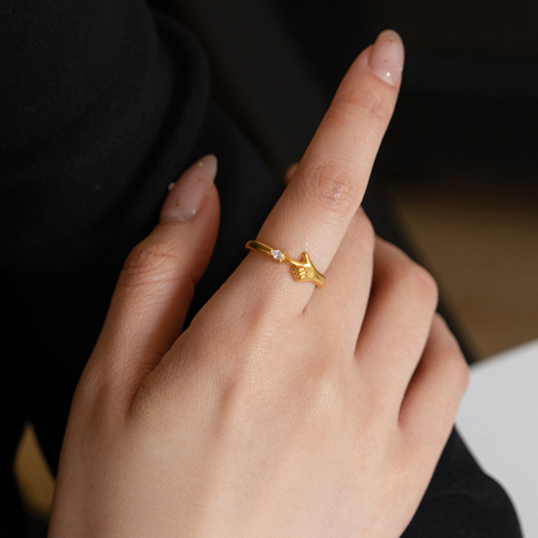 24k Pure Gold 5D Gold BiuBiu Hand Playful Stacking Ring