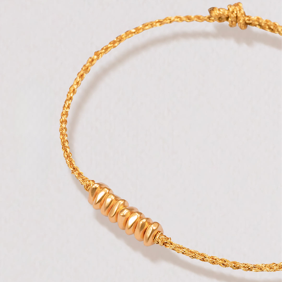 24k Pure 999 Gold Lucky Beads Cube with Golden Rope Bracelet