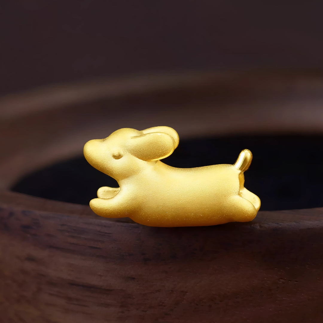 24K Pure 999 Gold Lucky dachshund Dog D.I.Y Charm Pendant