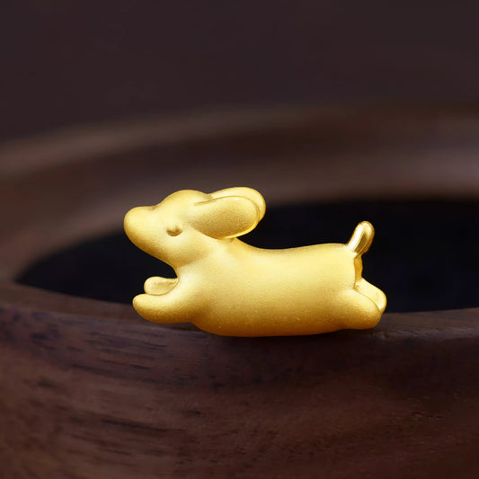 24K Pure 999 Gold Lucky dachshund Dog D.I.Y Charm Pendant