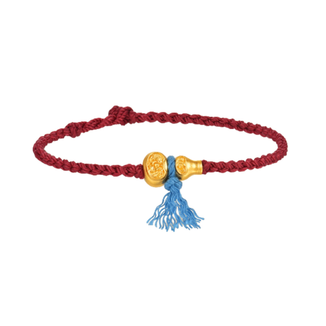 24K Real Gold Lucky Gourd with Red Braided Rope Bracelet - Gypsophila Co.
